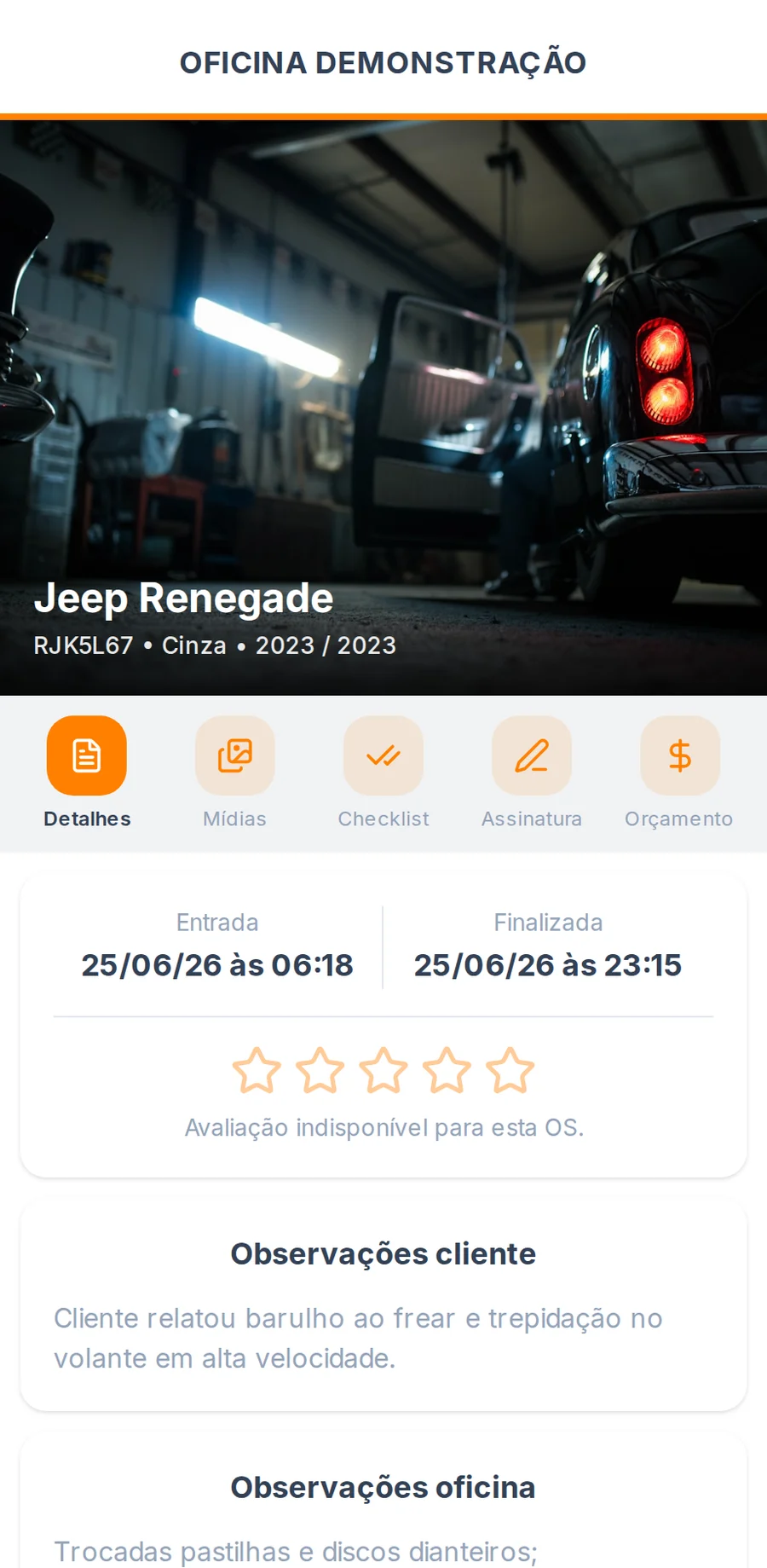 Portal do Cliente: o dono do carro avalia e acompanha tudo pelo WhatsApp, sem app